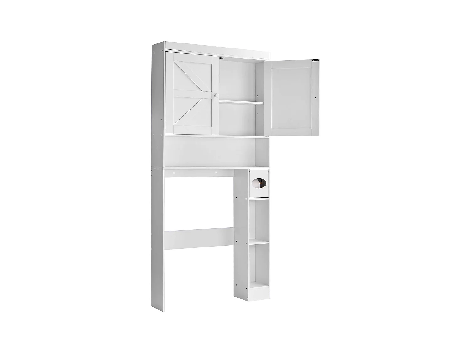 Meuble de Rangement WC SucceBuy, Hauteur 171,3 cm, Rangement au Dessus des Toilettes ou Machine à Laver, Armoire de Salle de Bain Gain de Place, Blanc
