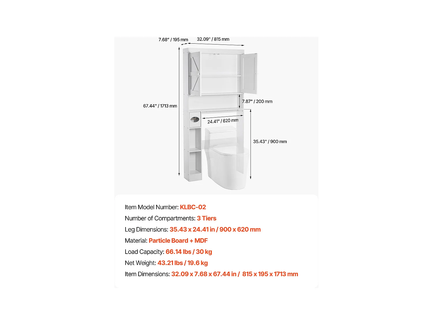 Meuble de Rangement WC SucceBuy, Hauteur 171,3 cm, Rangement au Dessus des Toilettes ou Machine à Laver, Armoire de Salle de Bain Gain de Place, Blanc