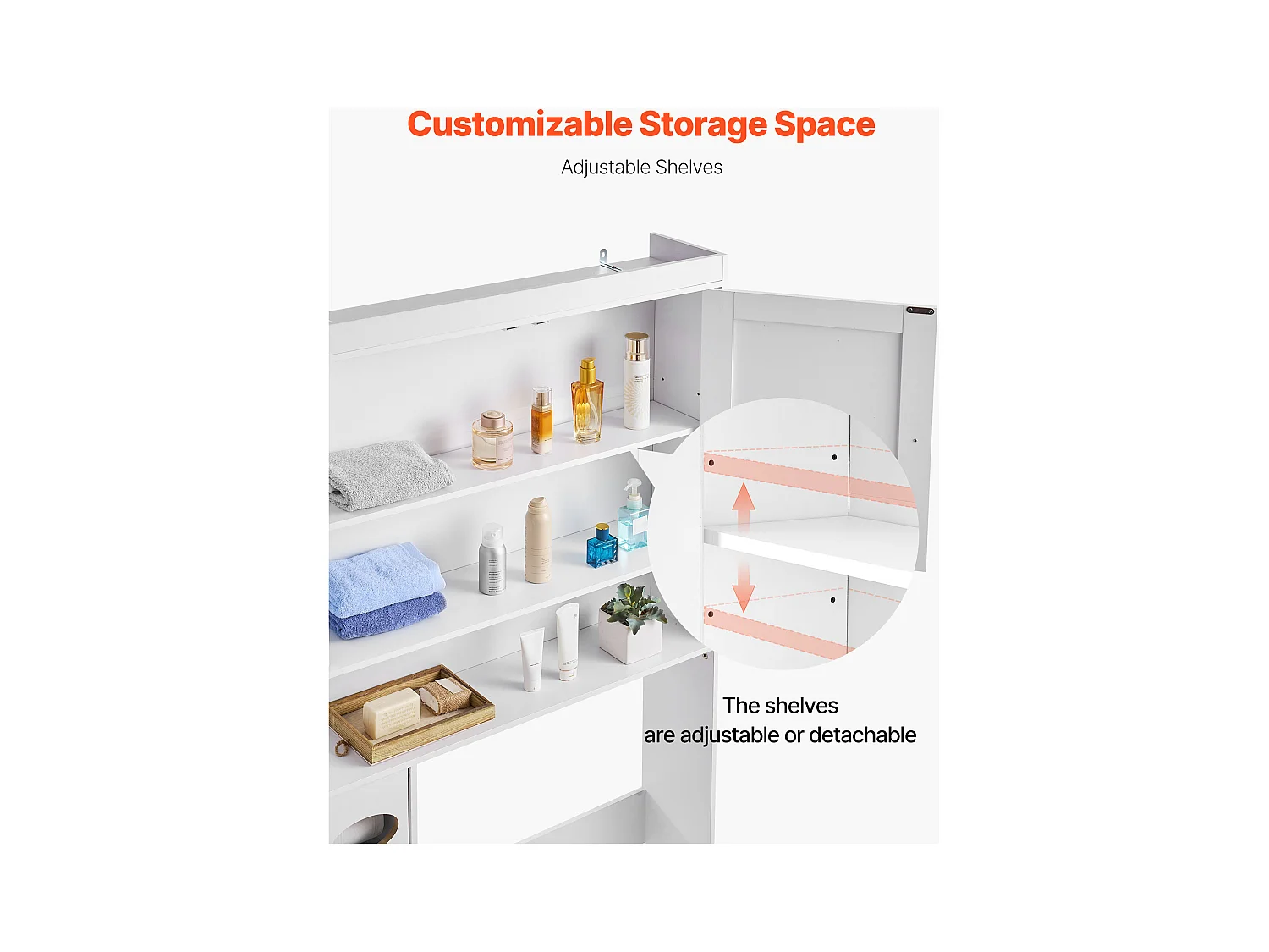 Meuble de Rangement WC SucceBuy, Hauteur 171,3 cm, Rangement au Dessus des Toilettes ou Machine à Laver, Armoire de Salle de Bain Gain de Place, Blanc