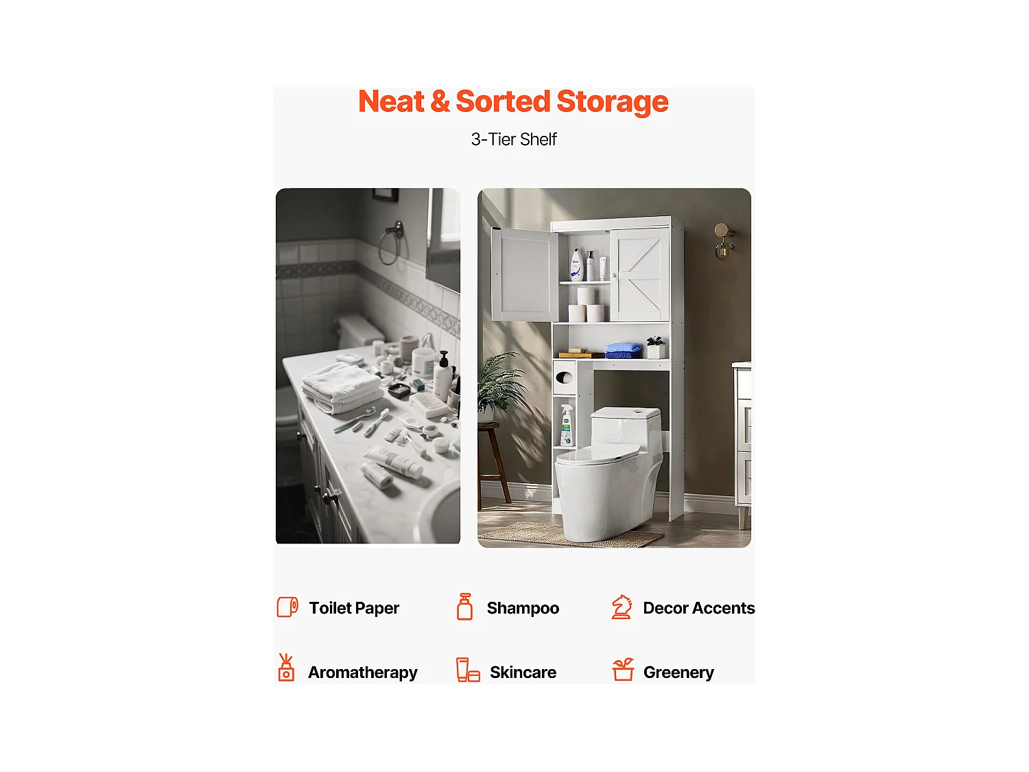 Meuble de Rangement WC SucceBuy, Hauteur 171,3 cm, Rangement au Dessus des Toilettes ou Machine à Laver, Armoire de Salle de Bain Gain de Place, Blanc