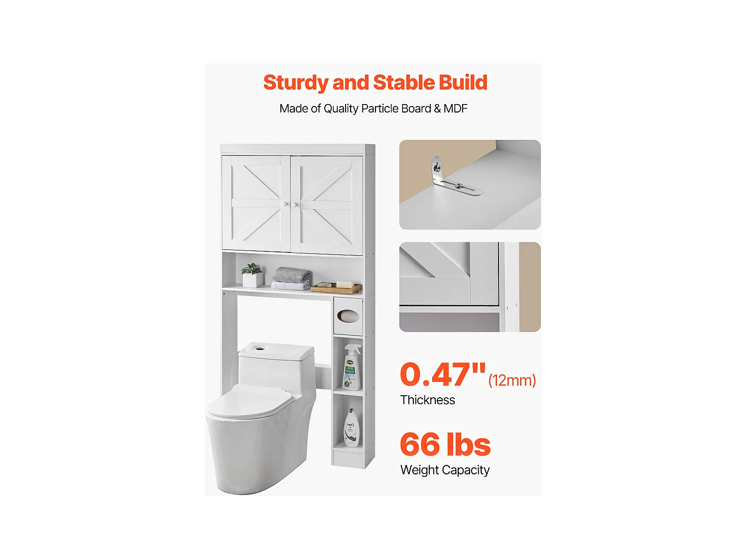 Meuble de Rangement WC SucceBuy, Hauteur 171,3 cm, Rangement au Dessus des Toilettes ou Machine à Laver, Armoire de Salle de Bain Gain de Place, Blanc