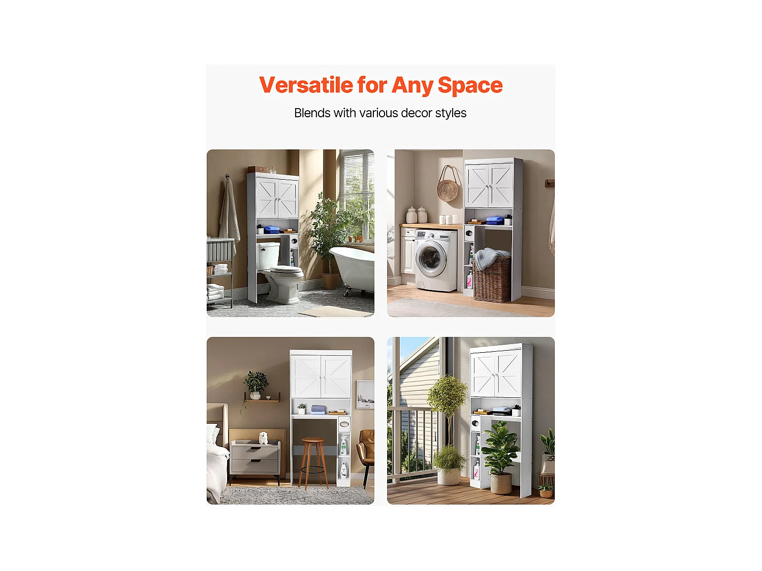 Meuble de Rangement WC SucceBuy, Hauteur 171,3 cm, Rangement au Dessus des Toilettes ou Machine à Laver, Armoire de Salle de Bain Gain de Place, Blanc