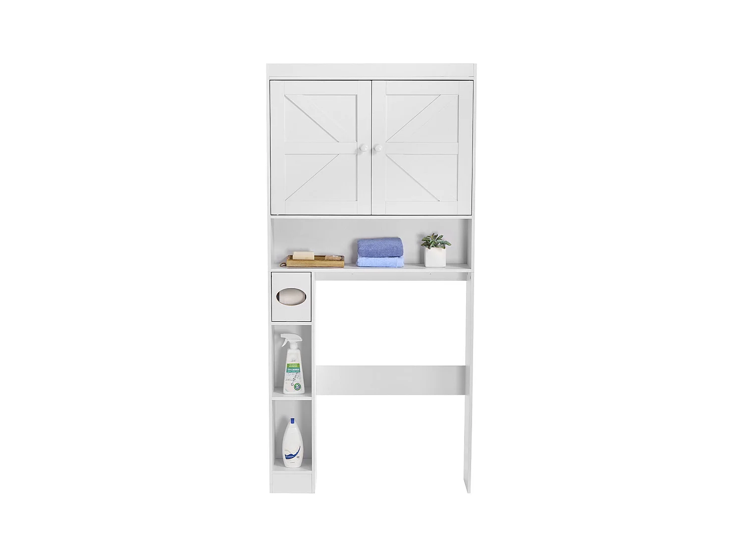 Meuble de Rangement WC SucceBuy, Hauteur 171,3 cm, Rangement au Dessus des Toilettes ou Machine à Laver, Armoire de Salle de Bain Gain de Place, Blanc