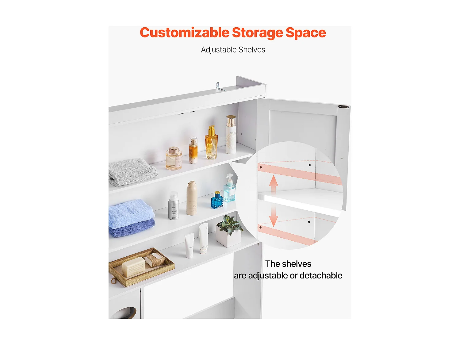 Meuble de Rangement WC SucceBuy, Hauteur 171,3 cm, Rangement au Dessus des Toilettes ou Machine à Laver, Armoire de Salle de Bain Gain de Place, Blanc