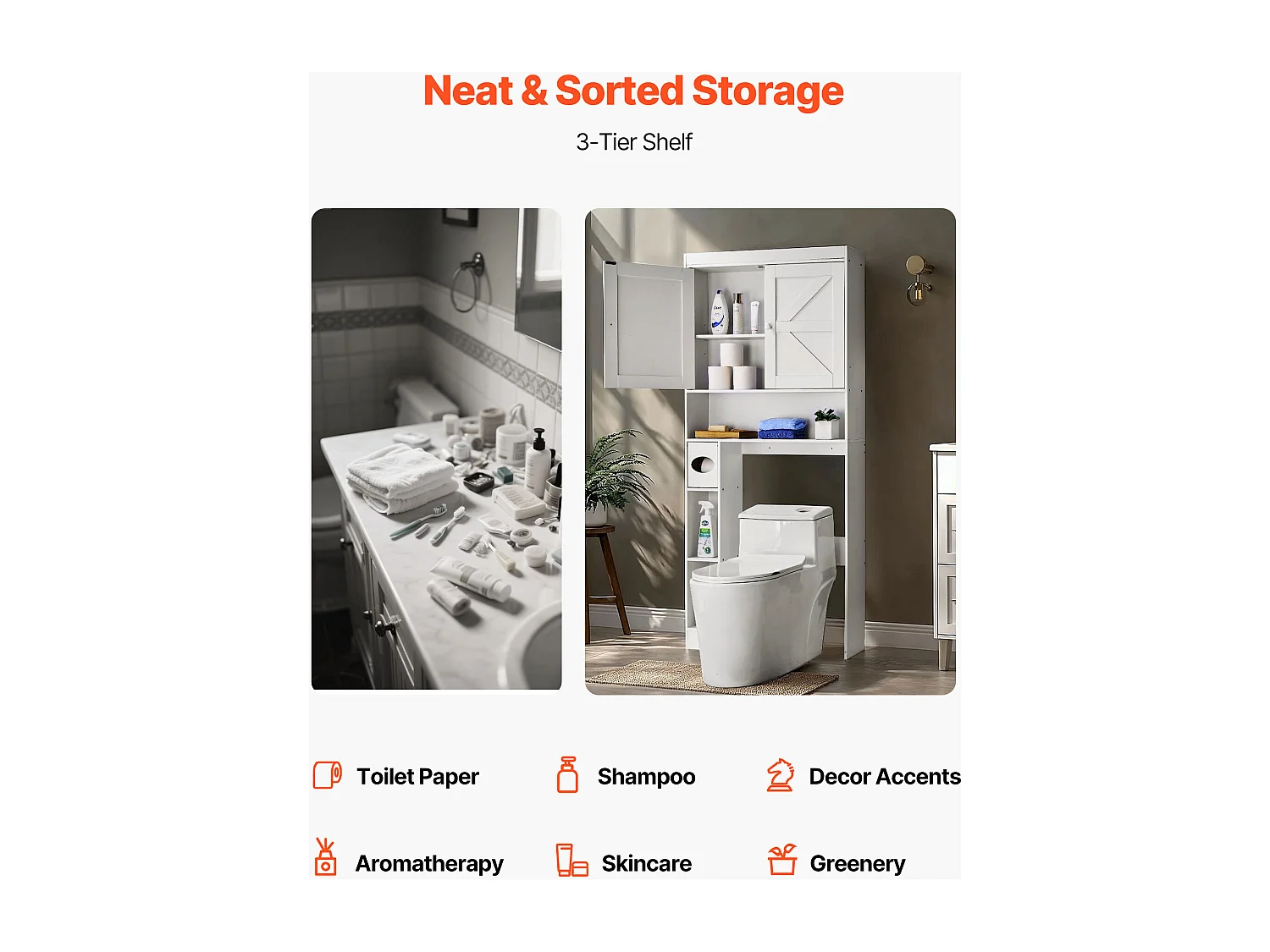 Meuble de Rangement WC SucceBuy, Hauteur 171,3 cm, Rangement au Dessus des Toilettes ou Machine à Laver, Armoire de Salle de Bain Gain de Place, Blanc