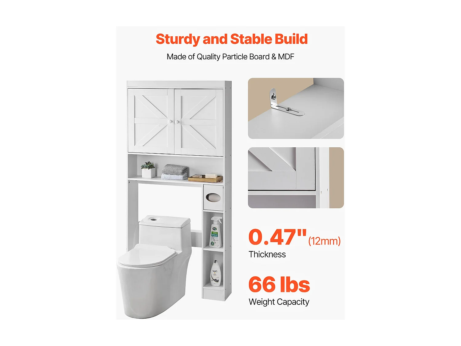 Meuble de Rangement WC SucceBuy, Hauteur 171,3 cm, Rangement au Dessus des Toilettes ou Machine à Laver, Armoire de Salle de Bain Gain de Place, Blanc