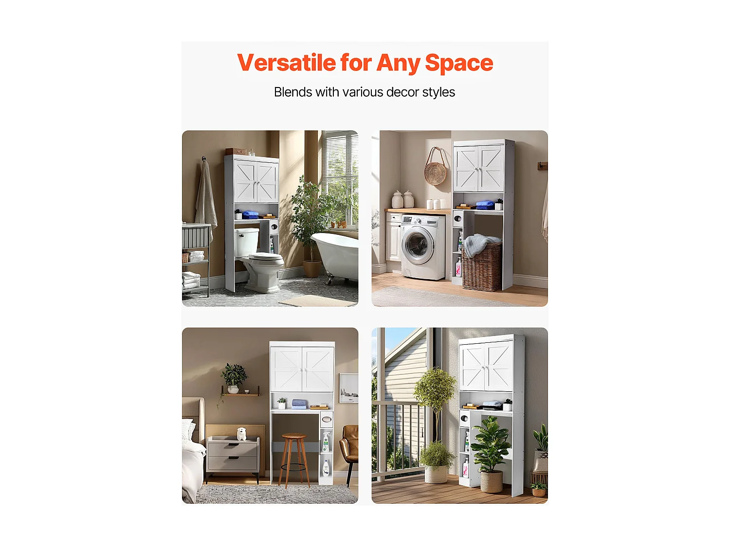 Meuble de Rangement WC SucceBuy, Hauteur 171,3 cm, Rangement au Dessus des Toilettes ou Machine à Laver, Armoire de Salle de Bain Gain de Place, Blanc