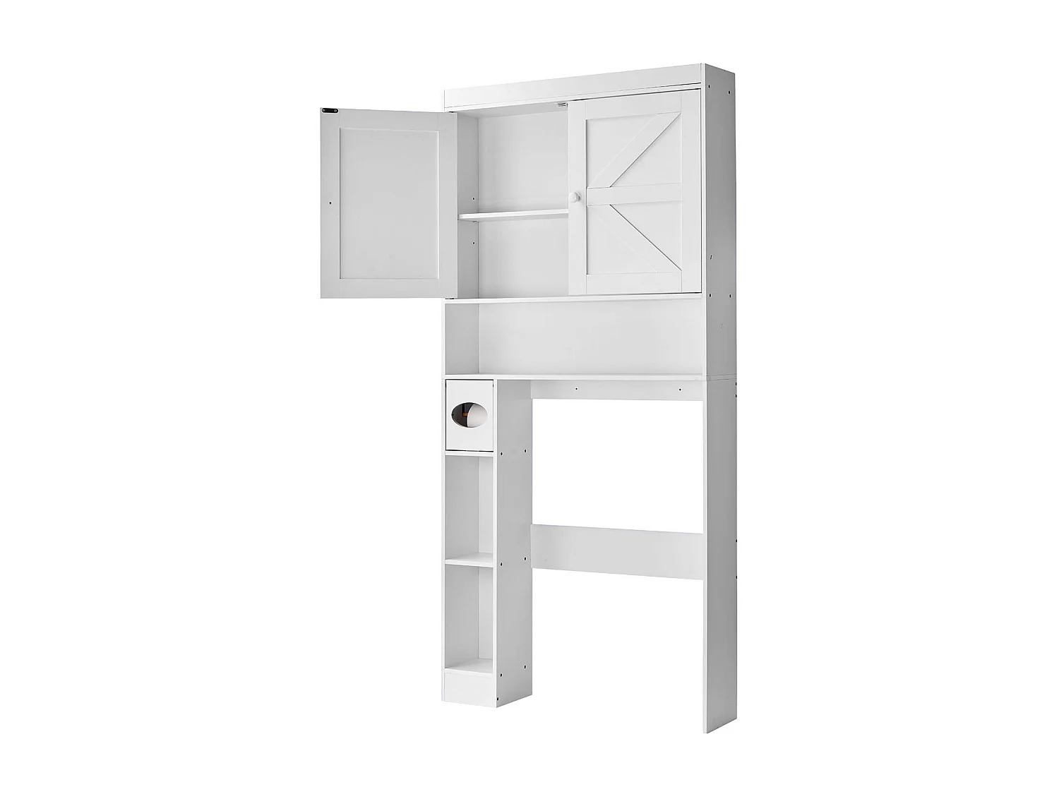 Meuble de Rangement WC SucceBuy, Hauteur 171,3 cm, Rangement au Dessus des Toilettes ou Machine à Laver, Armoire de Salle de Bain Gain de Place, Blanc
