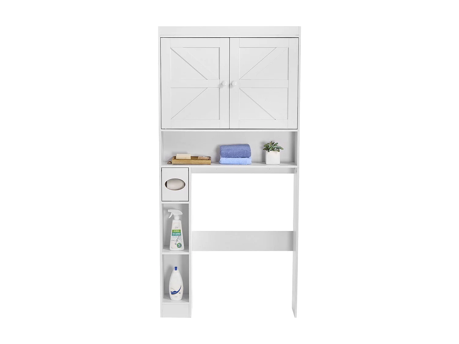 Meuble de Rangement WC SucceBuy, Hauteur 171,3 cm, Rangement au Dessus des Toilettes ou Machine à Laver, Armoire de Salle de Bain Gain de Place, Blanc