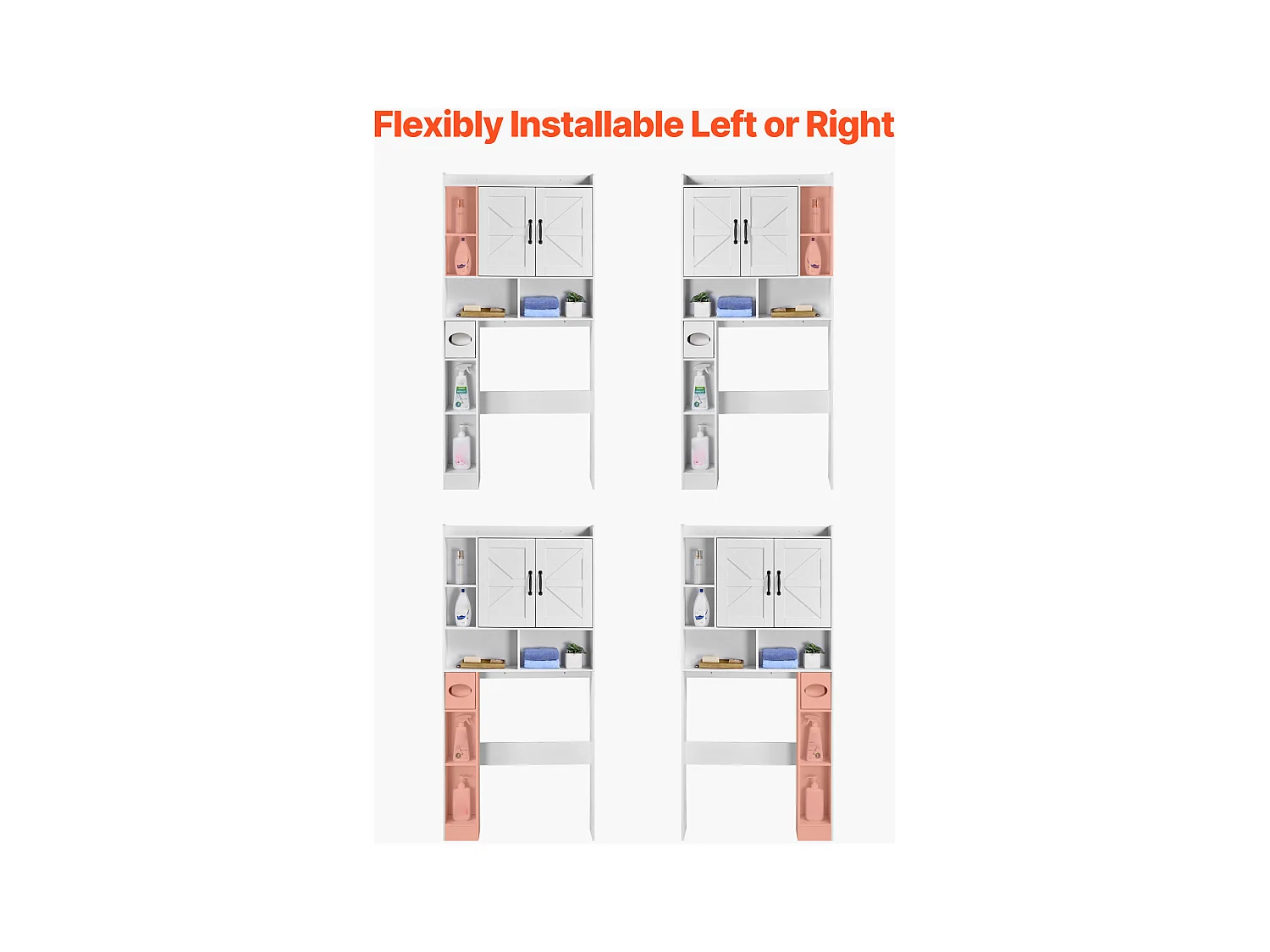 Meuble de Rangement WC SucceBuy, Hauteur 168 cm, Rangement au Dessus des Toilettes ou Machine à Laver, Armoire de Salle de Bain Gain de Place, Blanc