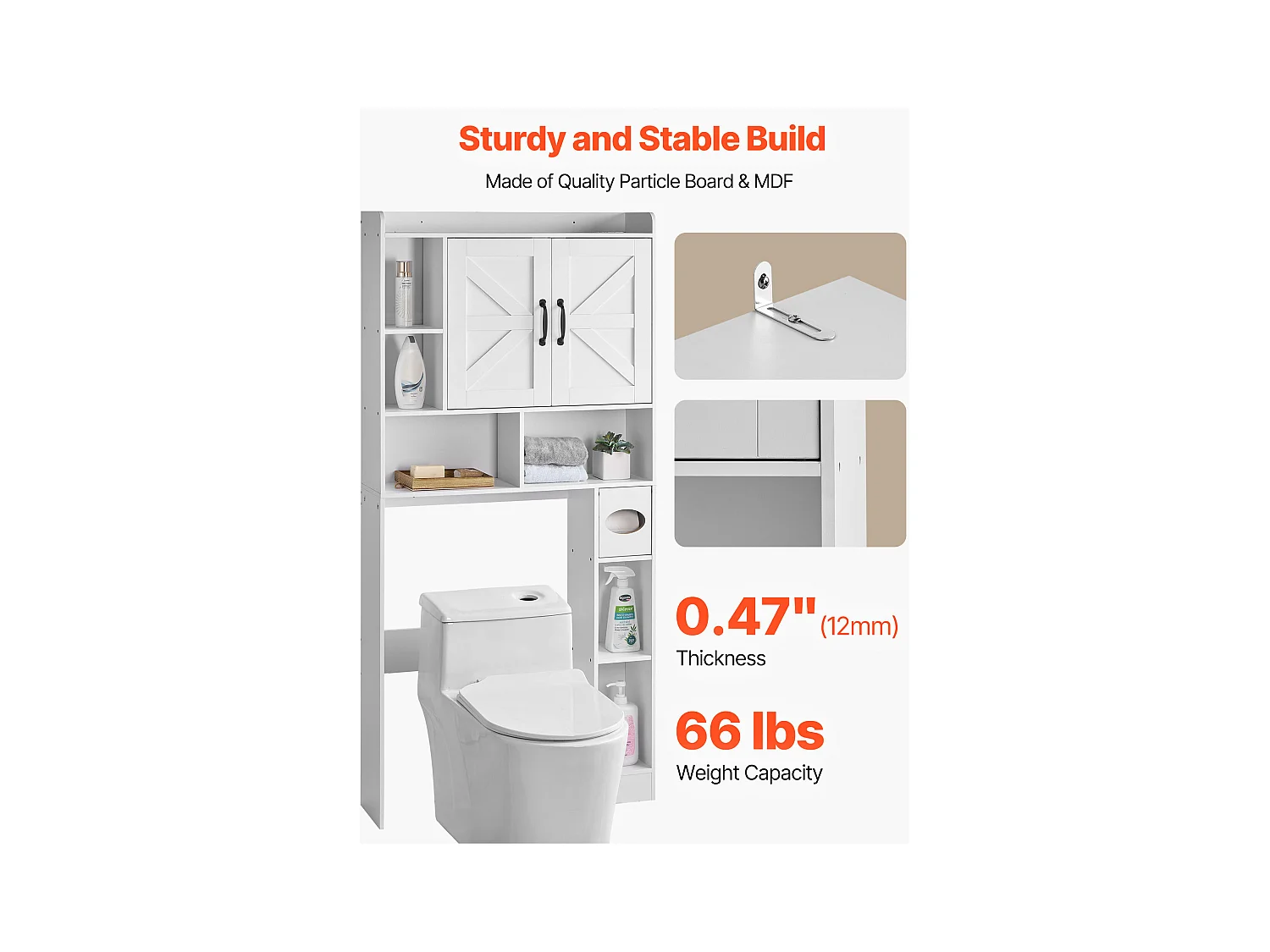 Meuble de Rangement WC SucceBuy, Hauteur 168 cm, Rangement au Dessus des Toilettes ou Machine à Laver, Armoire de Salle de Bain Gain de Place, Blanc