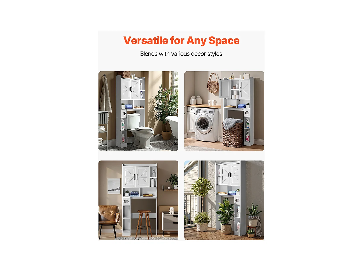 Meuble de Rangement WC SucceBuy, Hauteur 168 cm, Rangement au Dessus des Toilettes ou Machine à Laver, Armoire de Salle de Bain Gain de Place, Blanc