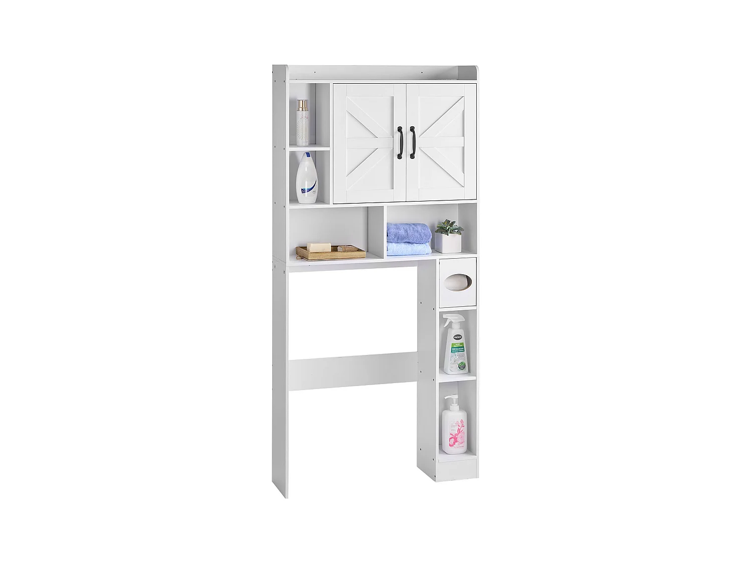Meuble de Rangement WC SucceBuy, Hauteur 168 cm, Rangement au Dessus des Toilettes ou Machine à Laver, Armoire de Salle de Bain Gain de Place, Blanc