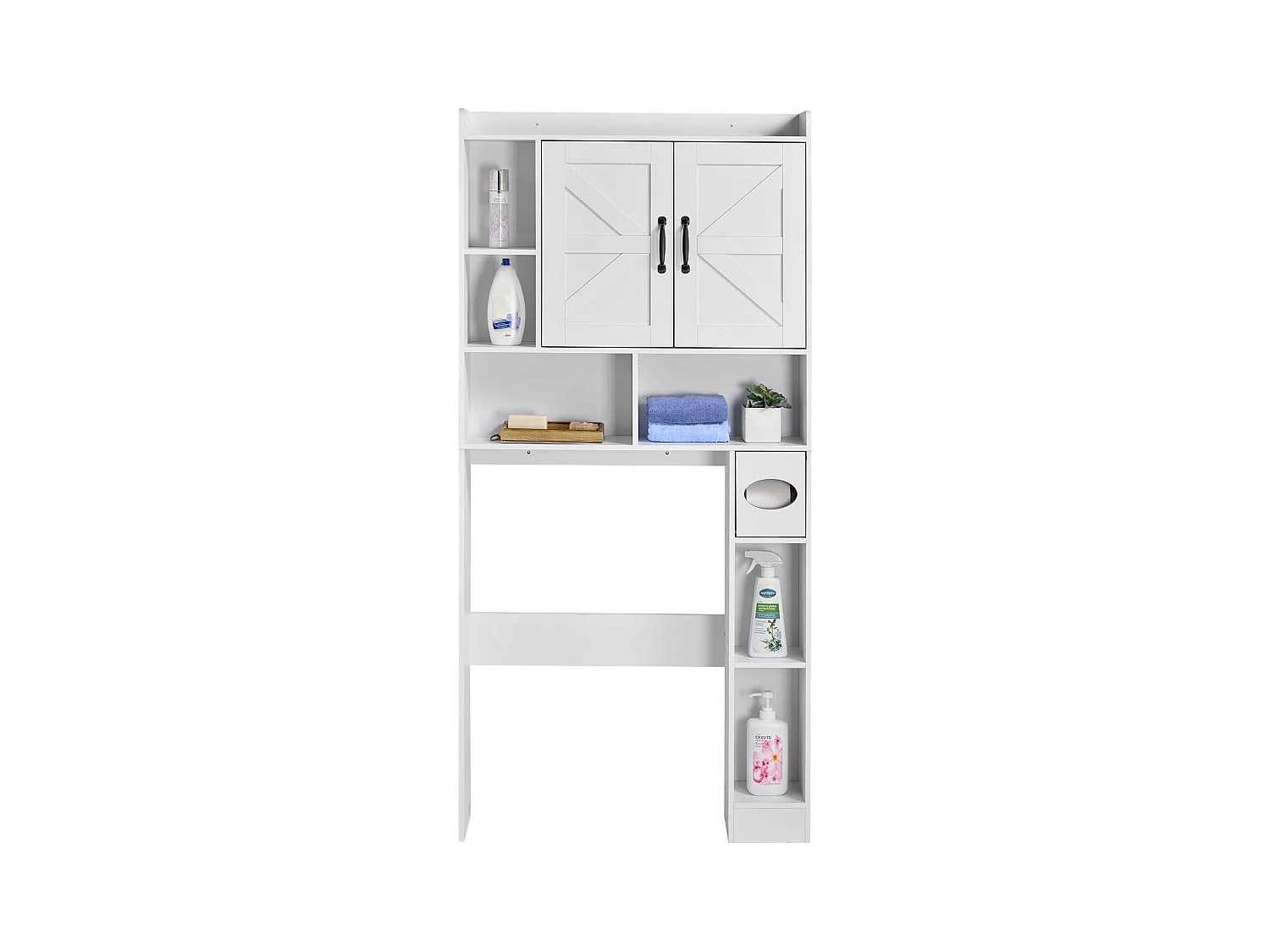 Meuble de Rangement WC SucceBuy, Hauteur 168 cm, Rangement au Dessus des Toilettes ou Machine à Laver, Armoire de Salle de Bain Gain de Place, Blanc