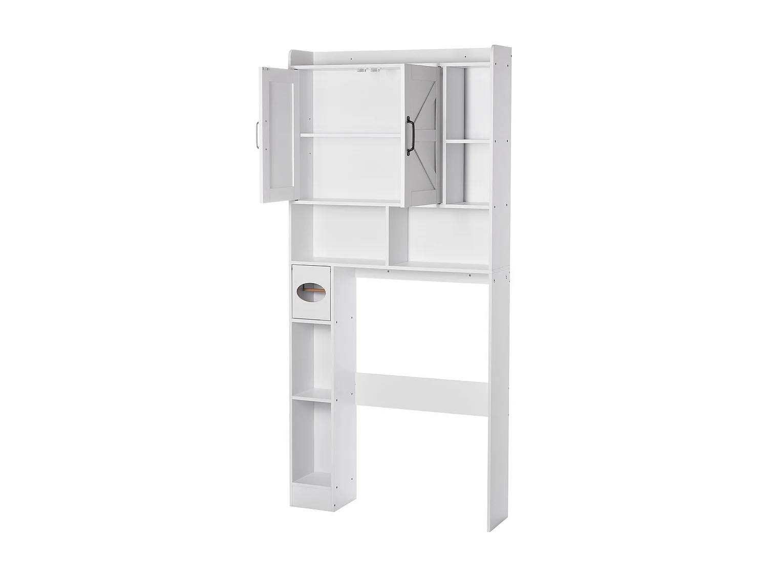 Meuble de Rangement WC SucceBuy, Hauteur 168 cm, Rangement au Dessus des Toilettes ou Machine à Laver, Armoire de Salle de Bain Gain de Place, Blanc