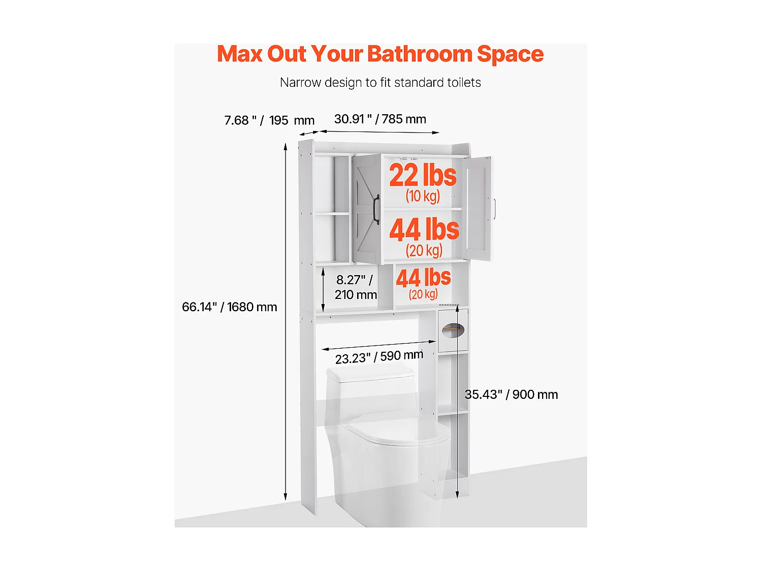 Meuble de Rangement WC SucceBuy, Hauteur 168 cm, Rangement au Dessus des Toilettes ou Machine à Laver, Armoire de Salle de Bain Gain de Place, Blanc