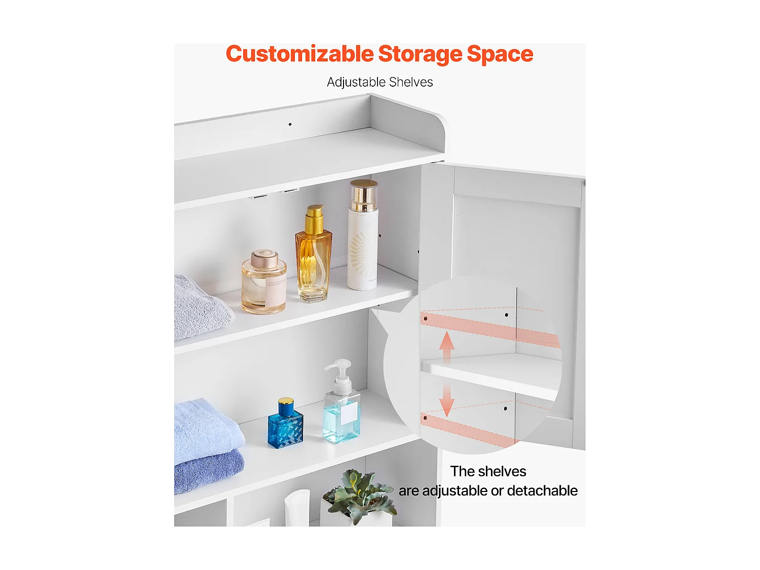 Meuble de Rangement WC SucceBuy, Hauteur 168 cm, Rangement au Dessus des Toilettes ou Machine à Laver, Armoire de Salle de Bain Gain de Place, Blanc