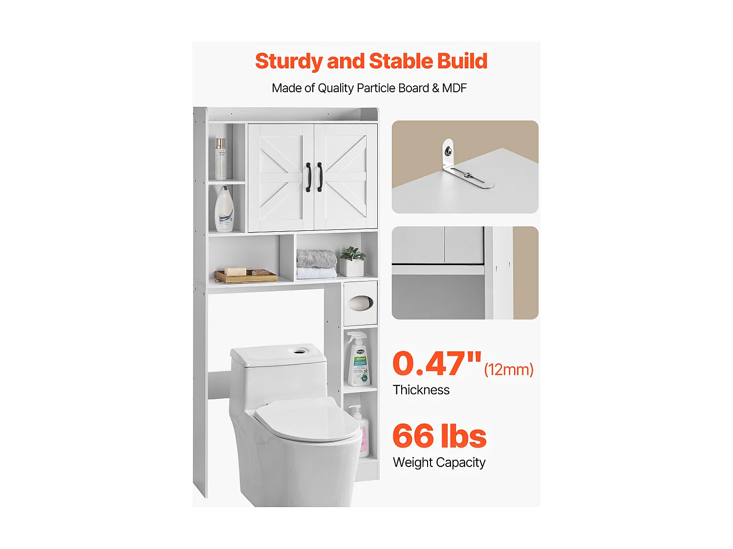 Meuble de Rangement WC SucceBuy, Hauteur 168 cm, Rangement au Dessus des Toilettes ou Machine à Laver, Armoire de Salle de Bain Gain de Place, Blanc