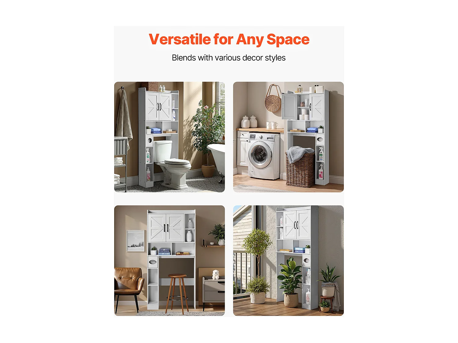 Meuble de Rangement WC SucceBuy, Hauteur 168 cm, Rangement au Dessus des Toilettes ou Machine à Laver, Armoire de Salle de Bain Gain de Place, Blanc