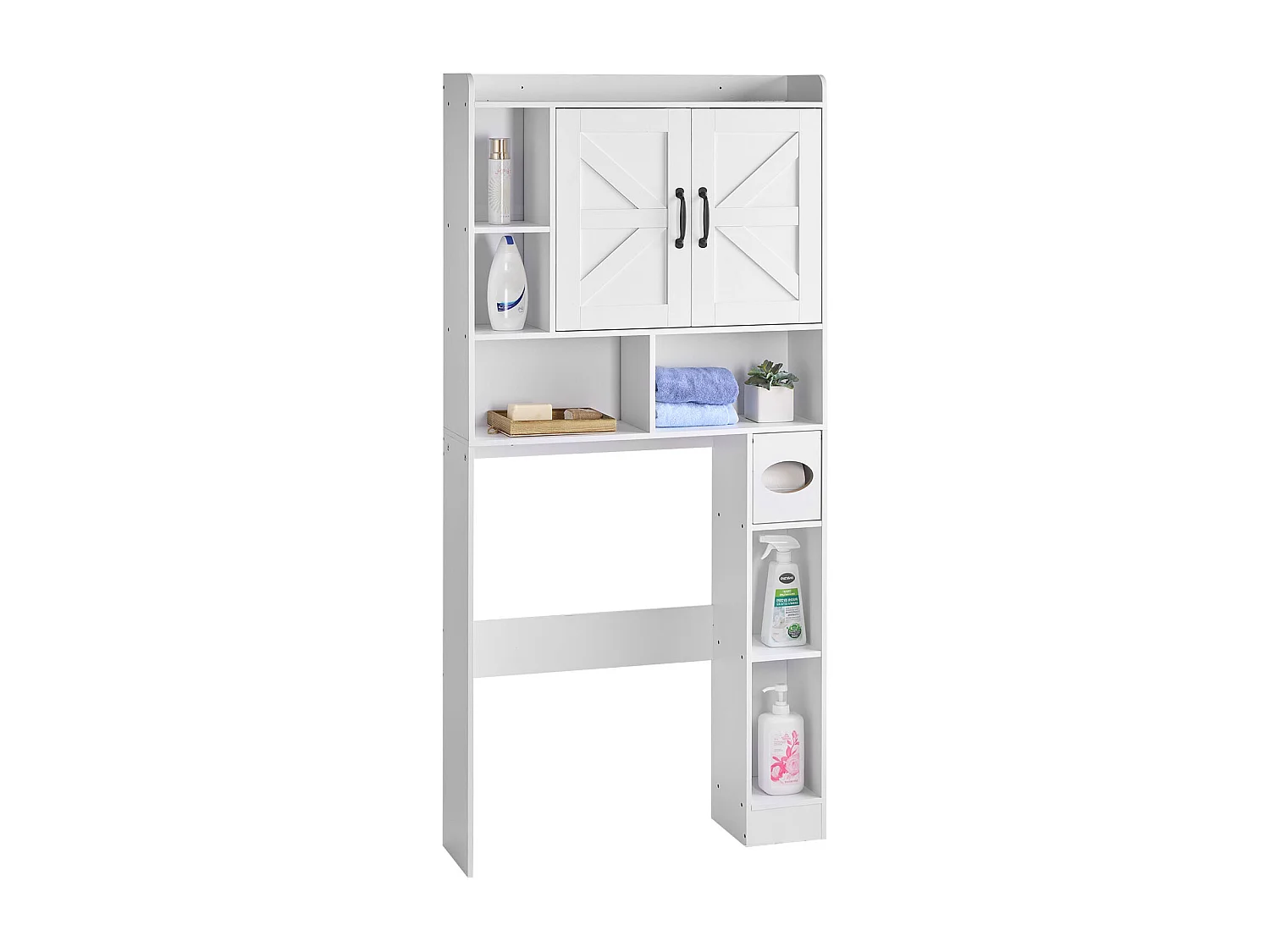 Meuble de Rangement WC SucceBuy, Hauteur 168 cm, Rangement au Dessus des Toilettes ou Machine à Laver, Armoire de Salle de Bain Gain de Place, Blanc