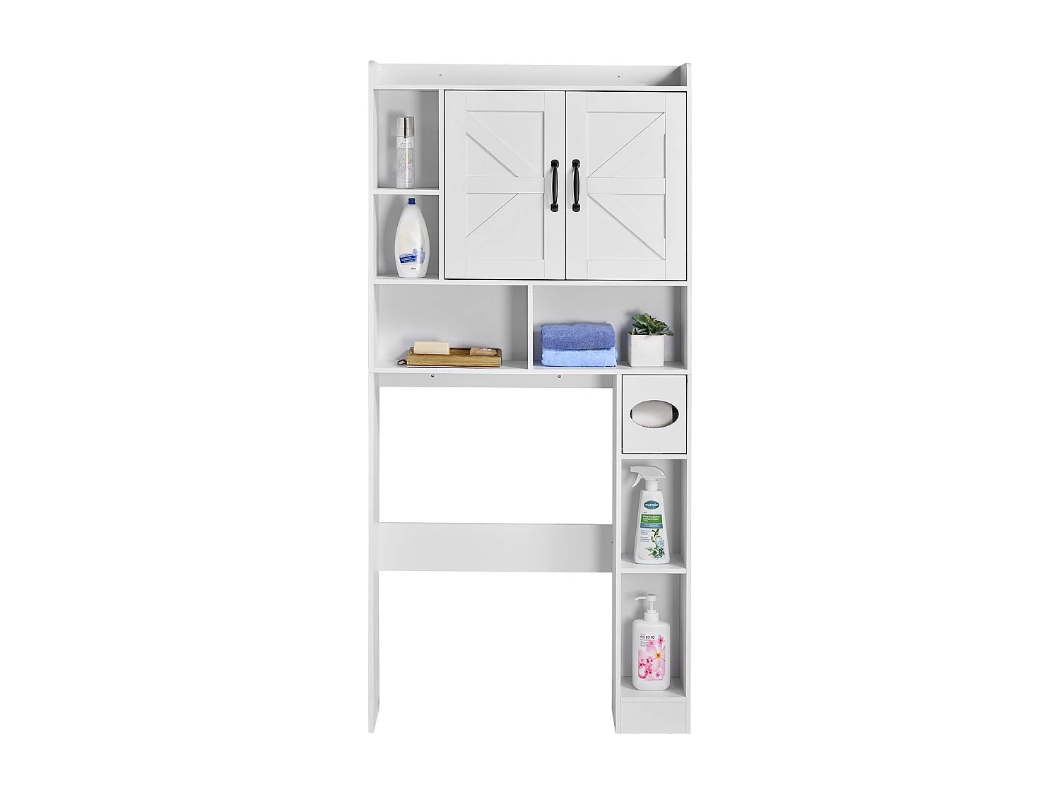 Meuble de Rangement WC SucceBuy, Hauteur 168 cm, Rangement au Dessus des Toilettes ou Machine à Laver, Armoire de Salle de Bain Gain de Place, Blanc