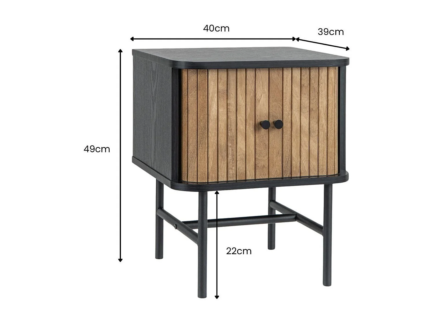 Comodino con ante scorrevoli scomparto chiuso gambe metalliche, Tavolino mid-centuryo laterale per soggiorno Nero