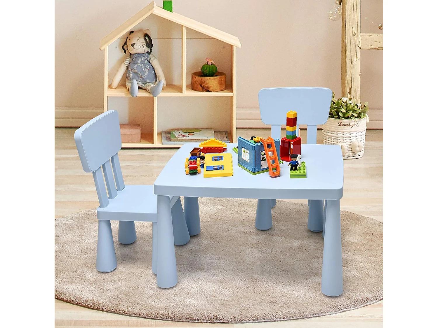 Ensemble Table et Chaises pour Enfants Bleu - Apprentissage et Jeux - 1 à 7 Ans