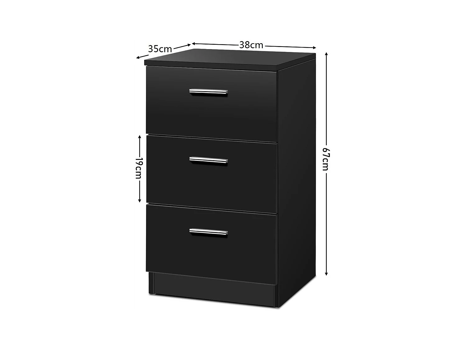 Table de Chevet à 3 Tiroirs de Rangement Caisson de Rangement Support d'Imprimante en MDF, 35x38x67cm, Noir