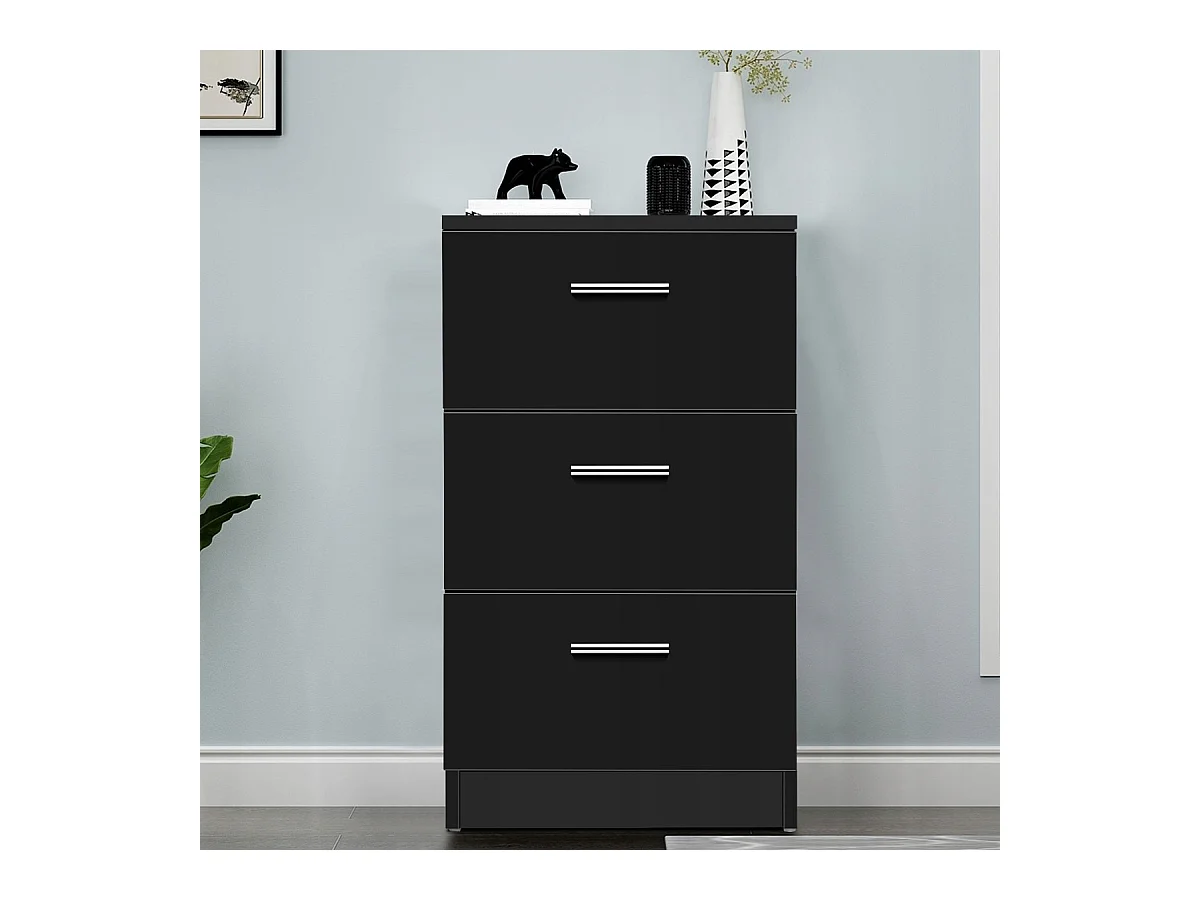 Table de Chevet à 3 Tiroirs de Rangement Caisson de Rangement Support d'Imprimante en MDF, 35x38x67cm, Noir