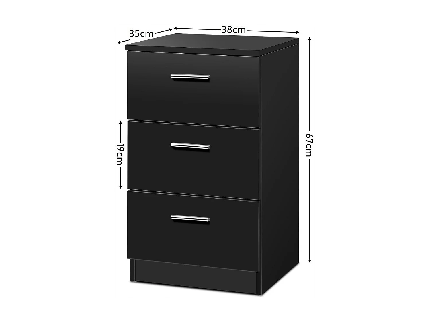Nachttisch Nachtschrank Schubladenkommode mit 3 Schubkästen Spanplatte 38 x 67 x 35cm Schwarz