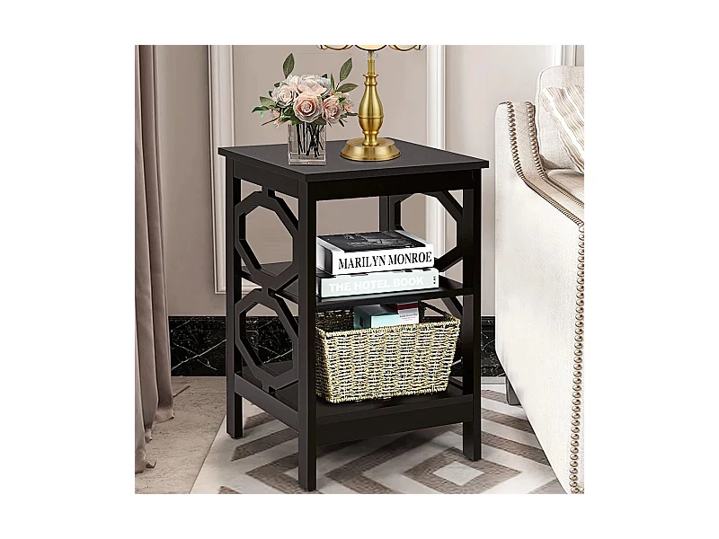 3 Ebenen Nachttisch OO-förmiger Beistelltisch mit Stabile Struktur 40 x 40 x 61 cm Braun