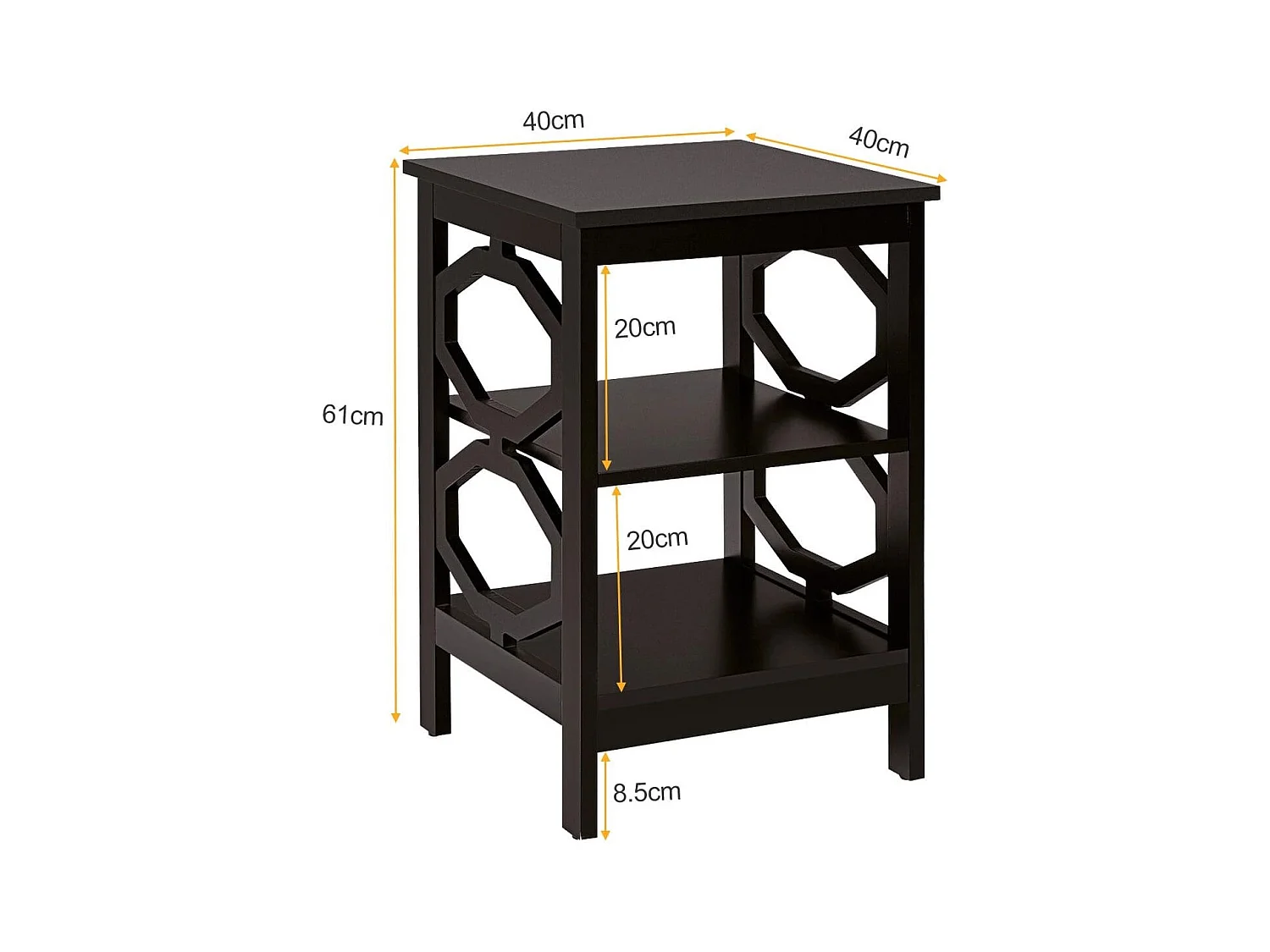 3 Ebenen Nachttisch OO-förmiger Beistelltisch mit Stabile Struktur 40 x 40 x 61 cm Braun