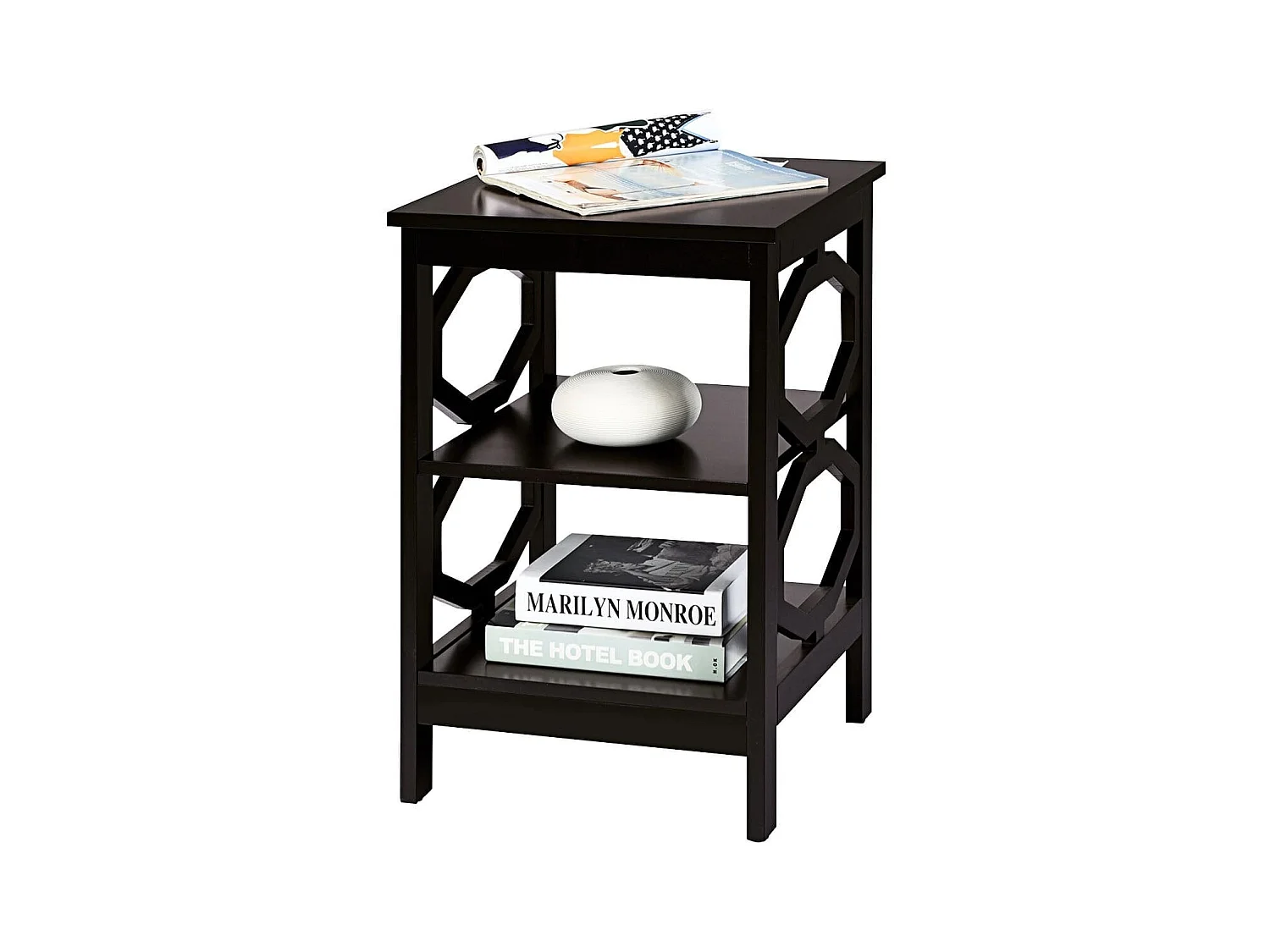 3 Ebenen Nachttisch OO-förmiger Beistelltisch mit Stabile Struktur 40 x 40 x 61 cm Braun