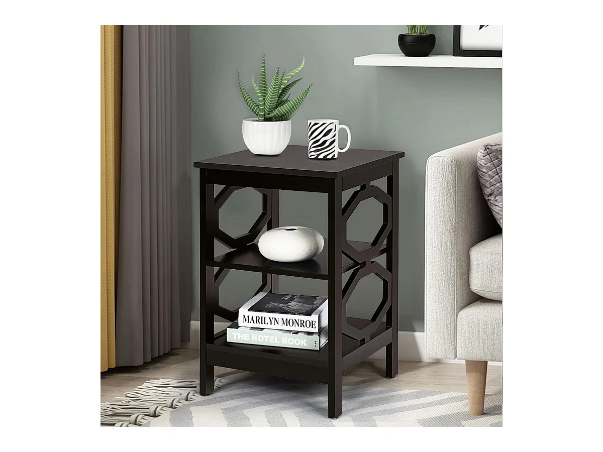 3 Ebenen Nachttisch OO-förmiger Beistelltisch mit Stabile Struktur 40 x 40 x 61 cm Braun