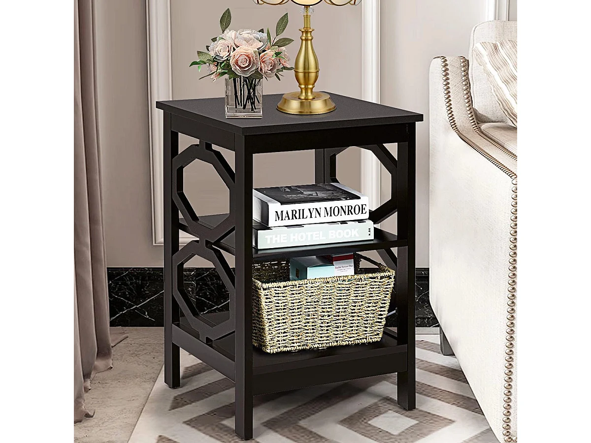 3 Ebenen Nachttisch OO-förmiger Beistelltisch mit Stabile Struktur 40 x 40 x 61 cm Braun