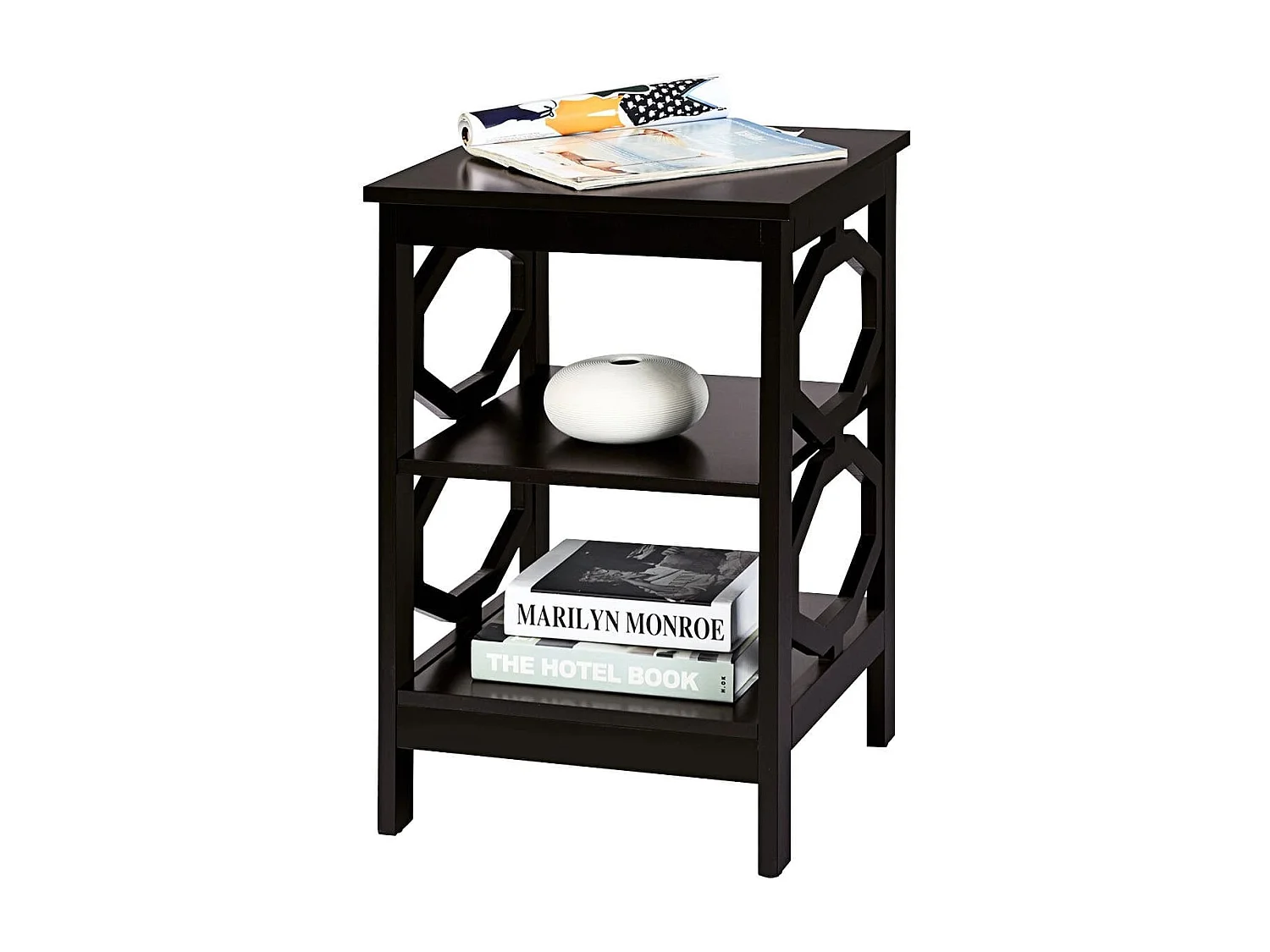 3 Ebenen Nachttisch OO-förmiger Beistelltisch mit Stabile Struktur 40 x 40 x 61 cm Braun