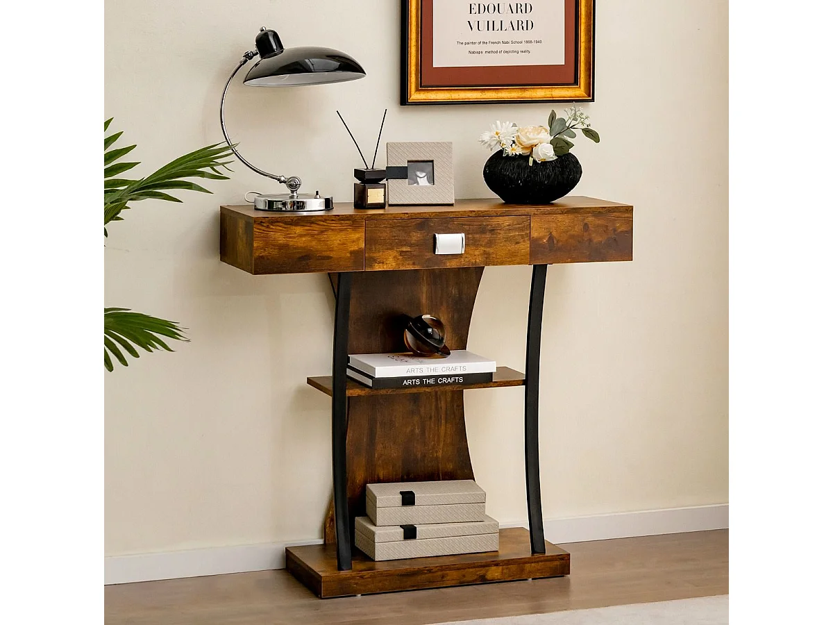 T-Förmiger Konsolentisch für kleine Räume 91 x 30 x 88 cm Rustikales Braun