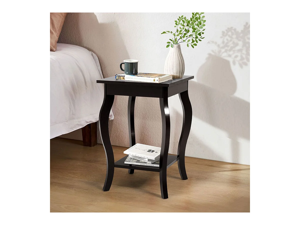 Nachttisch mit Ablage 2 Ebene Beistelltisch aus Holz mit geschwungenen Beinen Braun