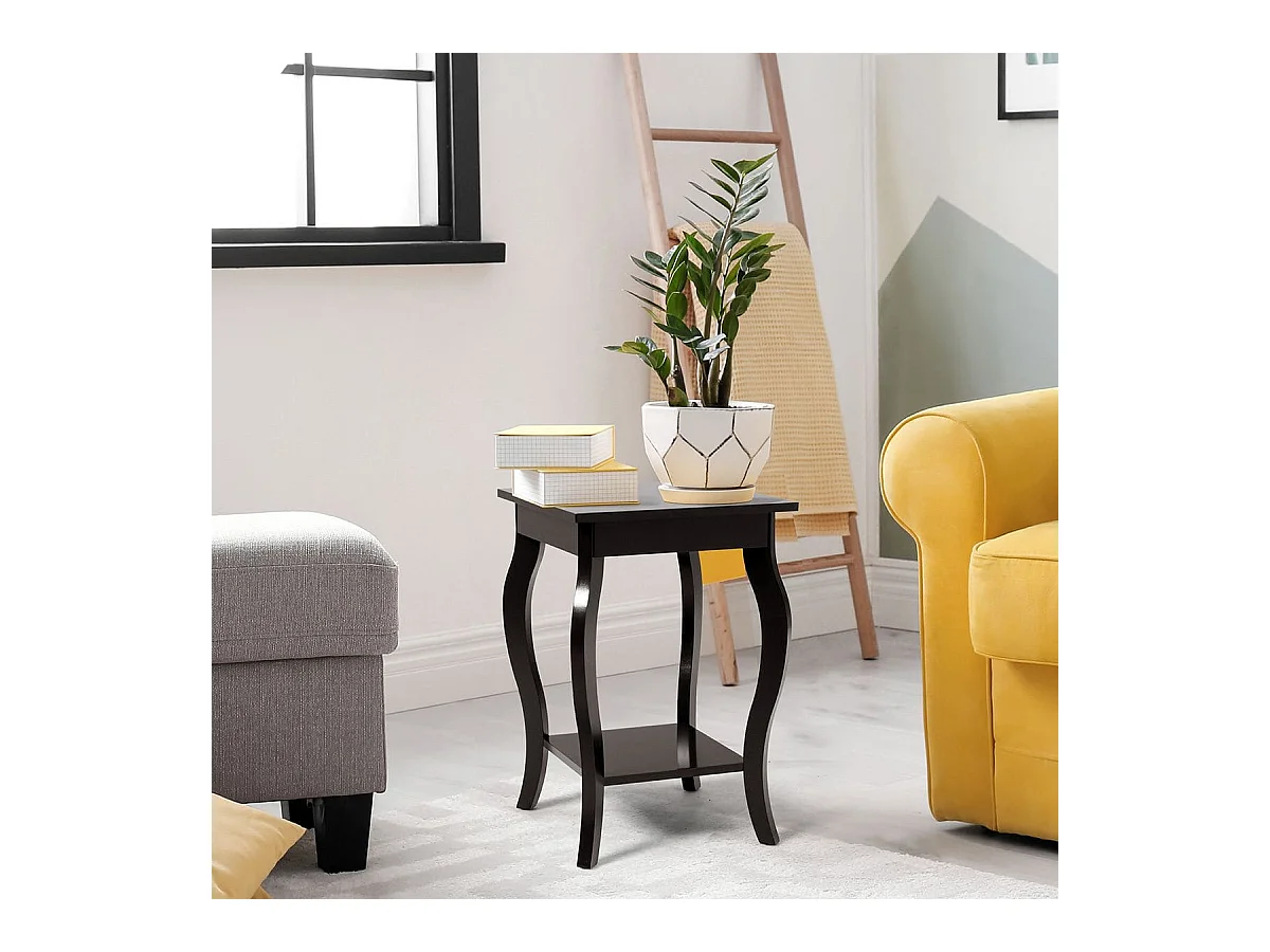 Nachttisch mit Ablage 2 Ebene Beistelltisch aus Holz mit geschwungenen Beinen Braun