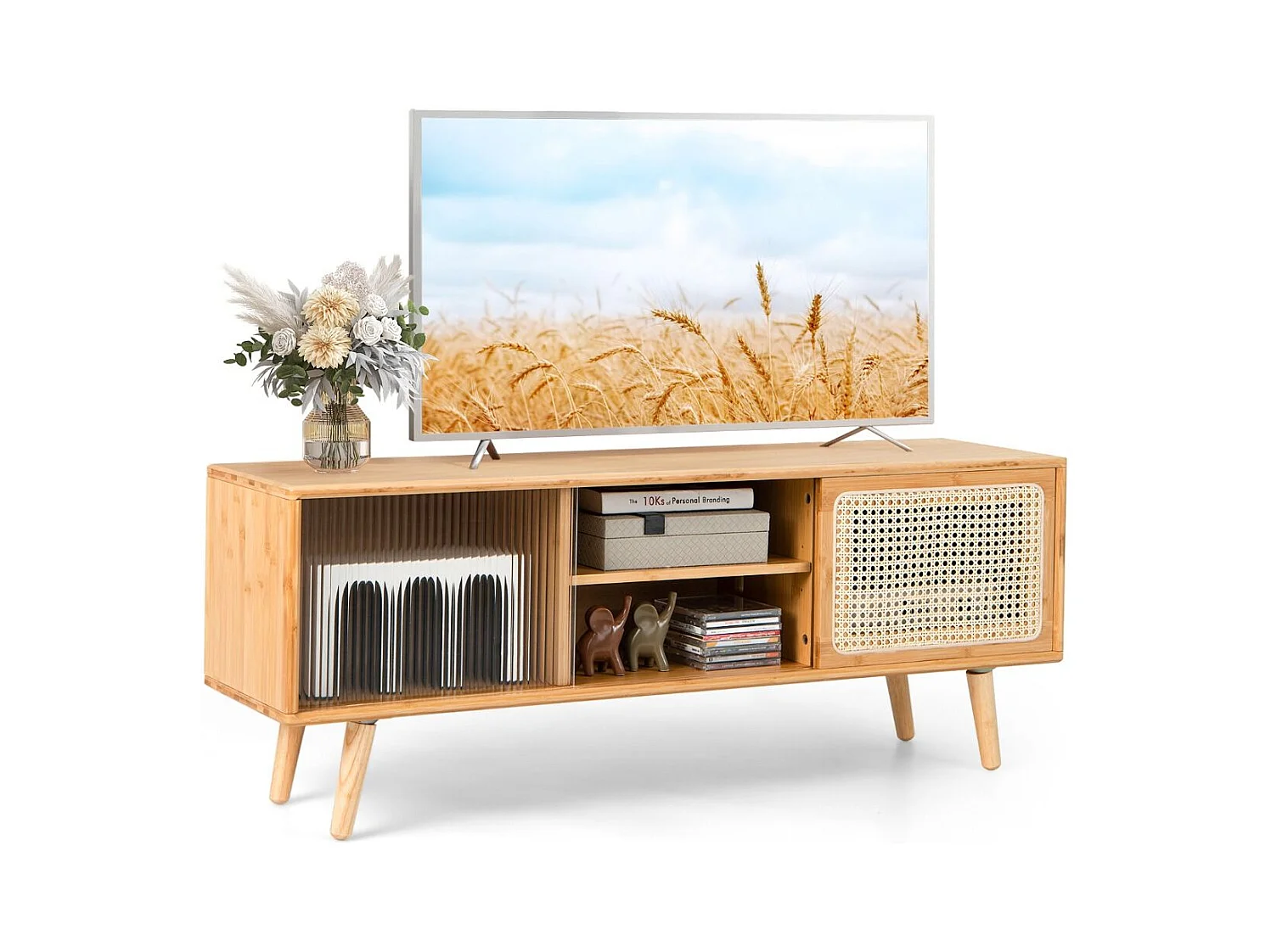 TV-Schrank Moderner TV-Ständer für Fernseher bis 55 Zoll 120,5 x 31 x 45,5 cm Natur