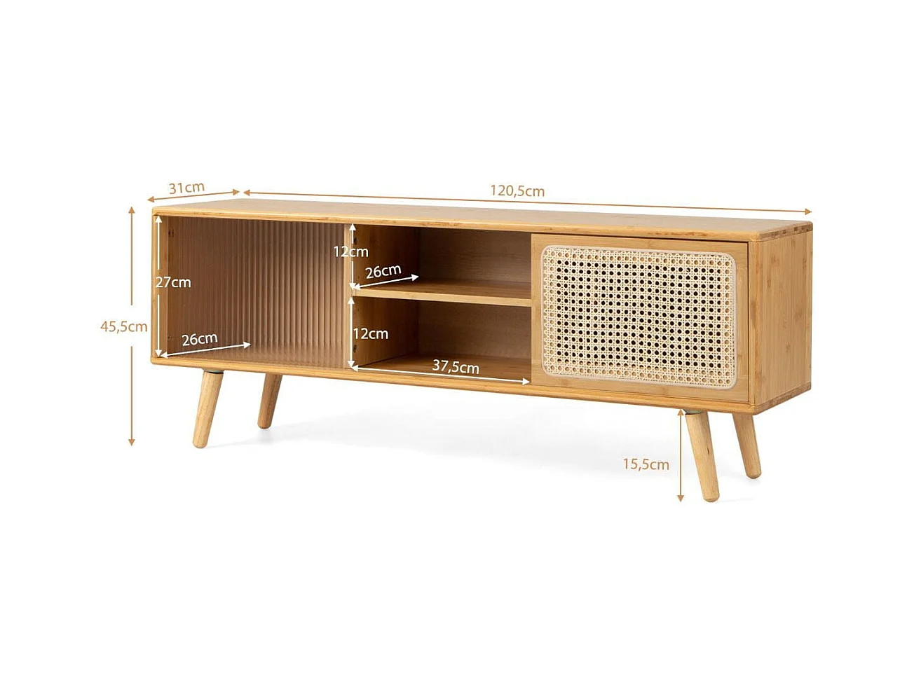 TV-Schrank Moderner TV-Ständer für Fernseher bis 55 Zoll 120,5 x 31 x 45,5 cm Natur