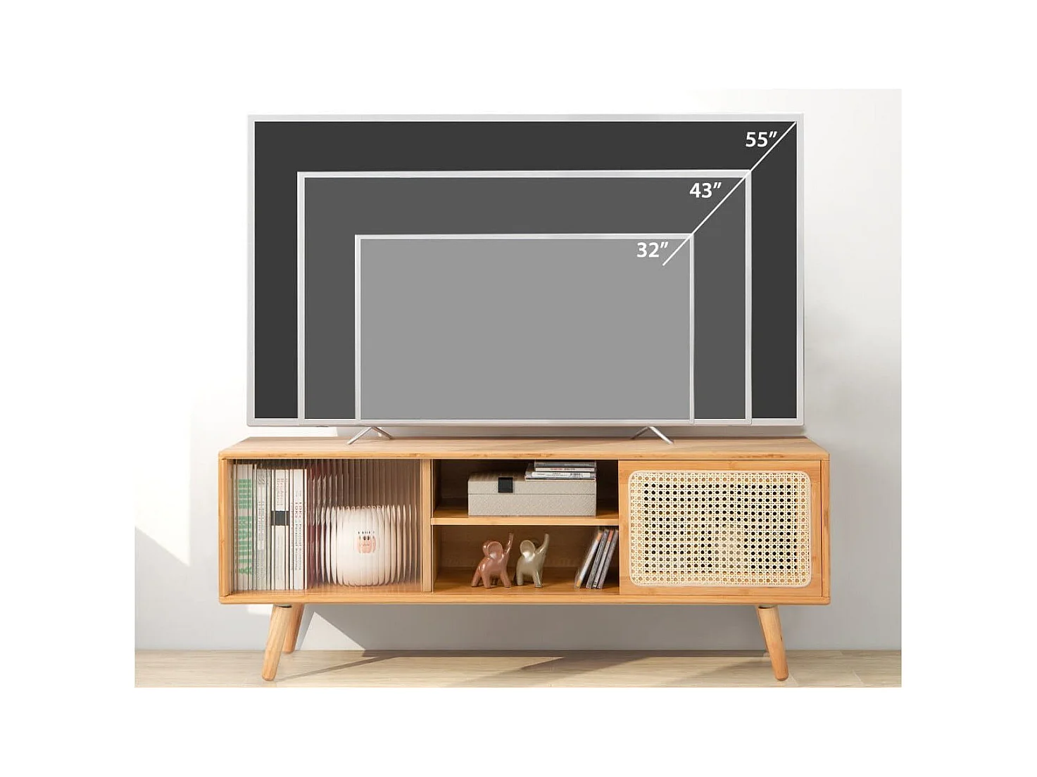 TV-Schrank Moderner TV-Ständer für Fernseher bis 55 Zoll 120,5 x 31 x 45,5 cm Natur