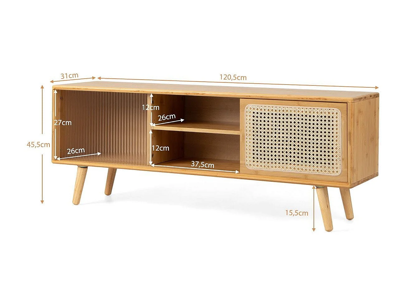 TV-Schrank Moderner TV-Ständer für Fernseher bis 55 Zoll 120,5 x 31 x 45,5 cm Natur