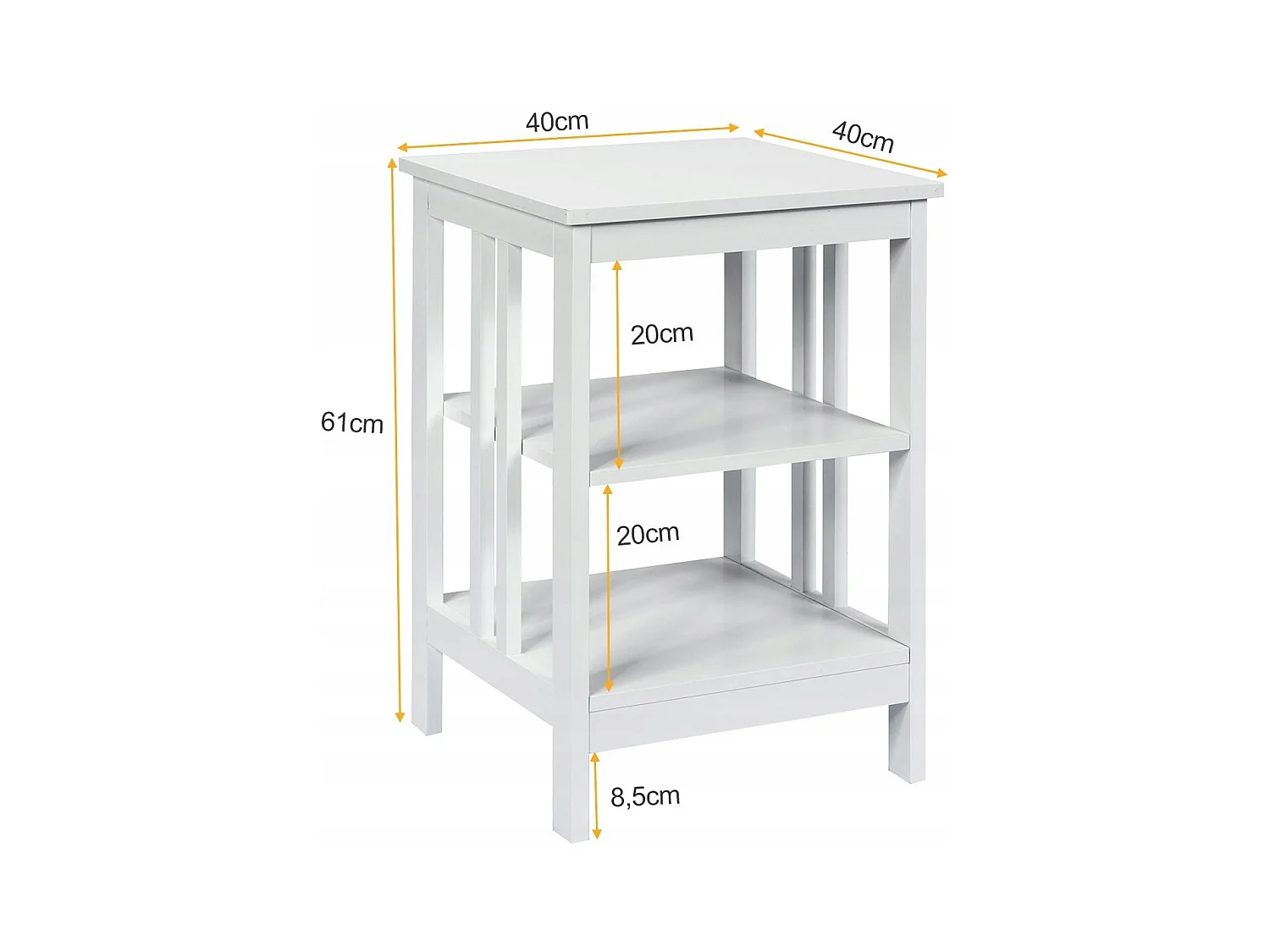 Table de Chevet à 3 Niveaux Table d'Appoint Simple et Contemporain 40x40x61cm Blanc