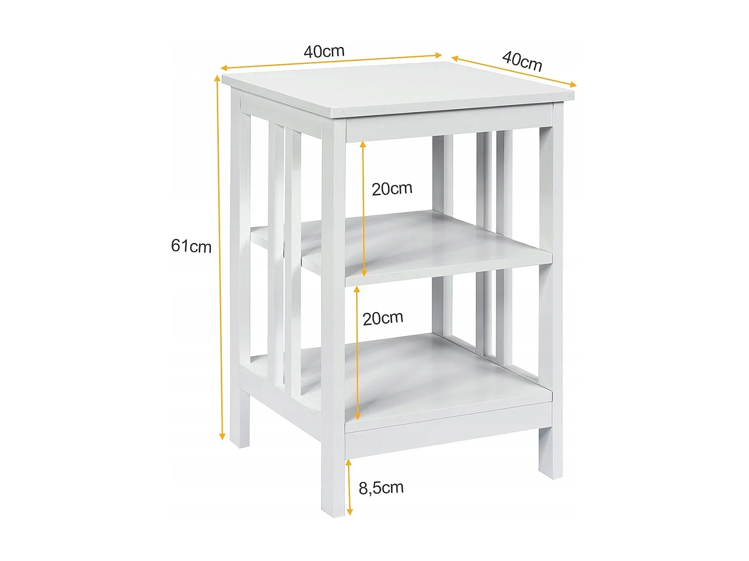 Tavolino multiuso con barre di rinforzi e struttura stabile, Comodino con 3 livelli facile da montare Bianco