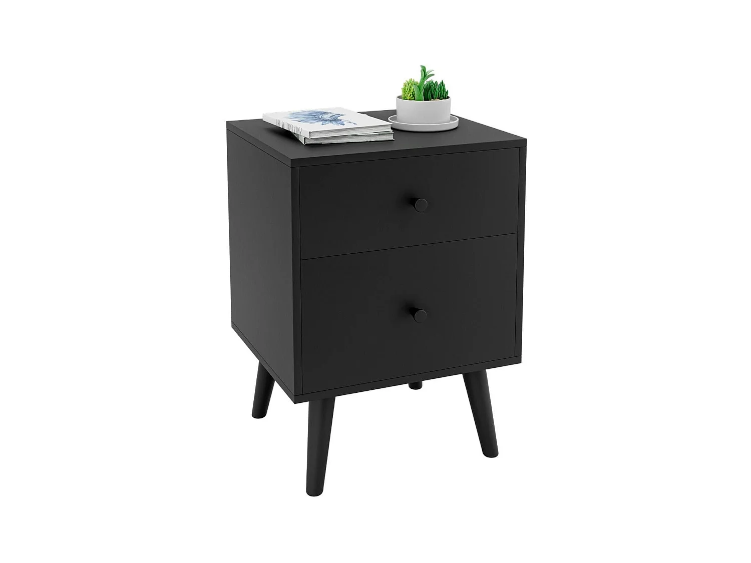 Table de Chevet Table de Nuit à 2 Tiroirs en Bois d'Hévéa Massif de Style Moderne 45 x 40 x 62 CM Noir