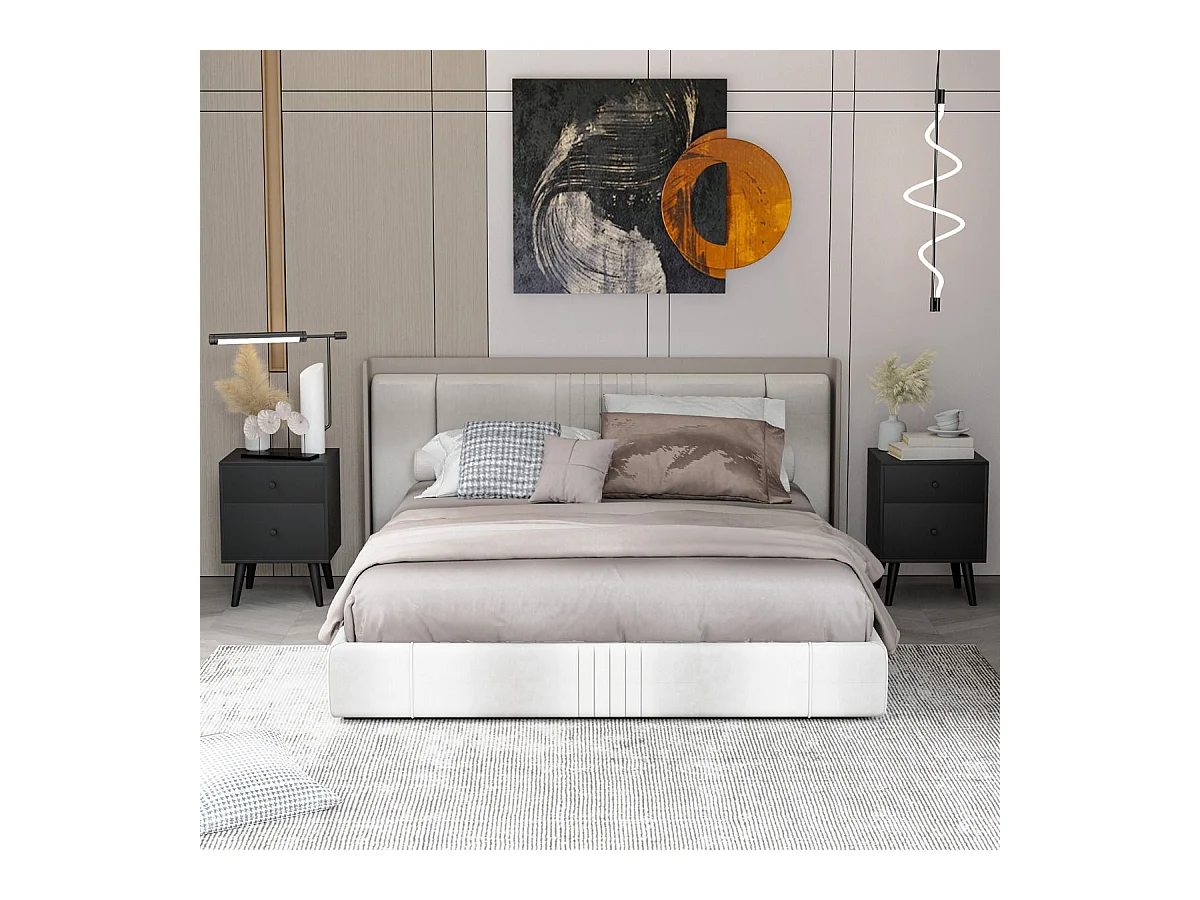 Table de Chevet Table de Nuit à 2 Tiroirs en Bois d'Hévéa Massif de Style Moderne 45 x 40 x 62 CM Noir