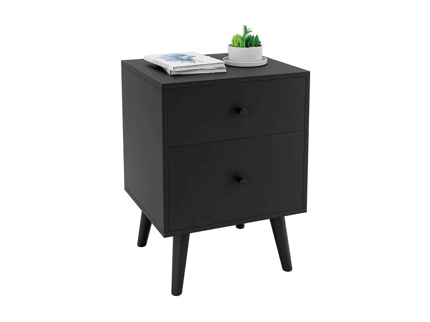 Nachttisch mit 2 Schubladen Beistelltisch mit Massivholzbeinen 45 x 39,5 x 62 cm Eiche