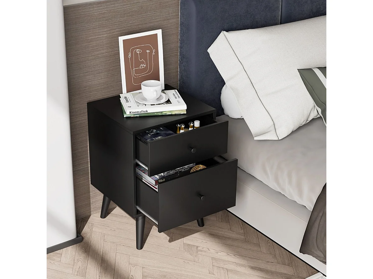 Nachttisch mit 2 Schubladen Beistelltisch mit Massivholzbeinen 45 x 39,5 x 62 cm Eiche