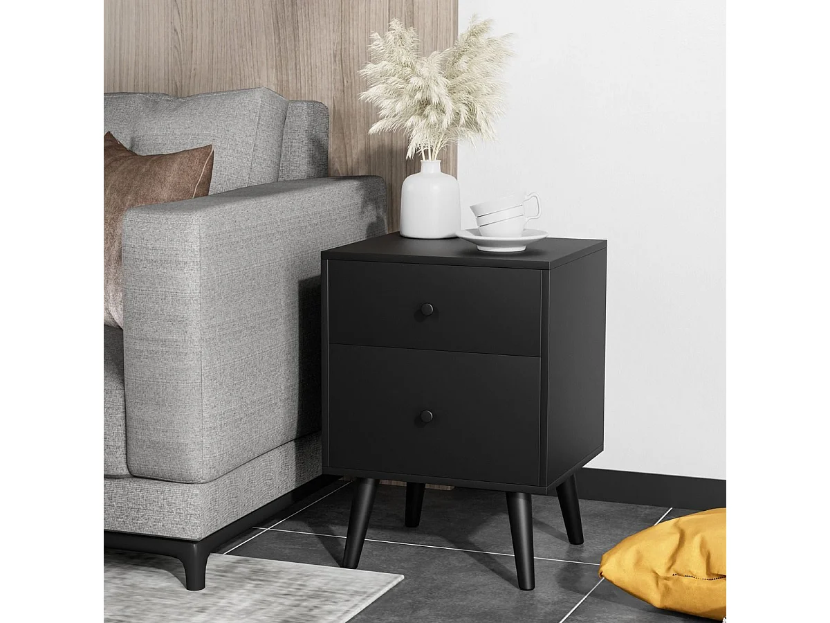 Nachttisch mit 2 Schubladen Beistelltisch mit Massivholzbeinen 45 x 39,5 x 62 cm Eiche